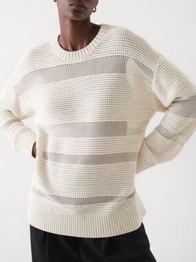 COS Silk Blend Knit Sweater Cream Knit Pullover Size S